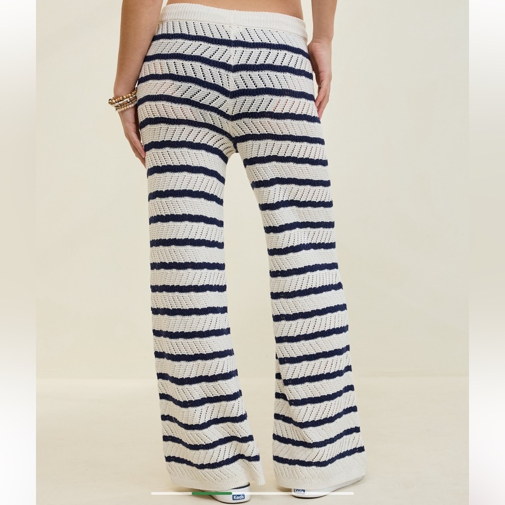 Aerie Pointelle Knit Pants Beach Coverup Natural + Navy Cotton Blend Size Medium - Picture 12 of 16